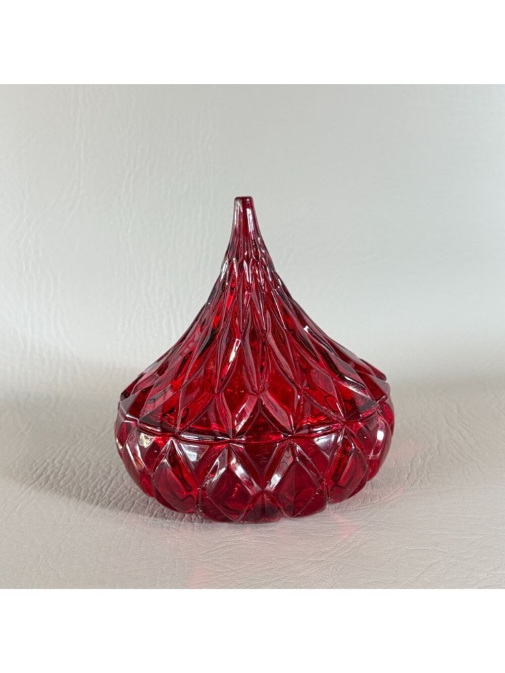 Vintage Shannon Crystal Ruby Red Hershey Kiss Lidded Candy Dish Godinger 5.5" - Picture 2 of 14